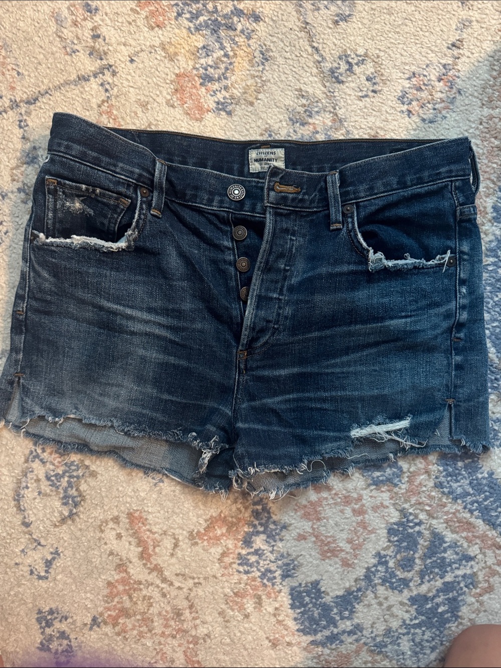 Citizens Of Humanity Dark Indigo Distressed Denim Shorts